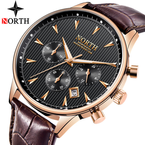 Relogio Masculino Luxury Brand NORTH Men Watches Auto Date Chronograph Quartz Watch Men Gold Casual Sport Military Wrist Watch